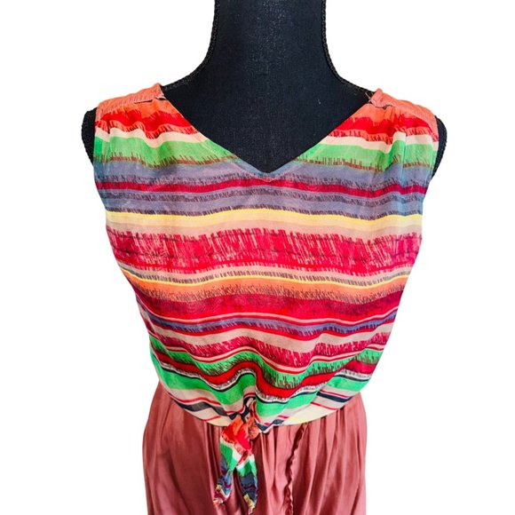 Anthropologie Blu Pepper Dress M Tie Up Multi Color Hi Low Hem Aztec Santa Fe - Picture 11 of 11